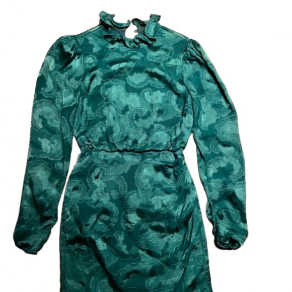 Saloni Rina B Satin Jacquard Mini Green Dress Size 0 - Picture 5 of 9